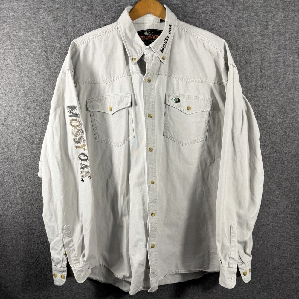 Mossy Oak Western By Roper Button Down Shirt Men's Spell Out Thick Heavyweight L
